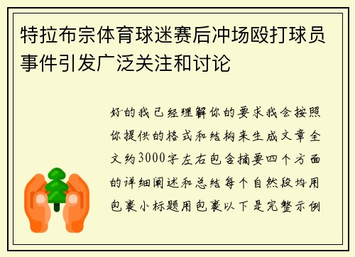 特拉布宗体育球迷赛后冲场殴打球员事件引发广泛关注和讨论 特拉布宗体育球迷赛后冲场殴打球员事件引发广泛关注和讨论